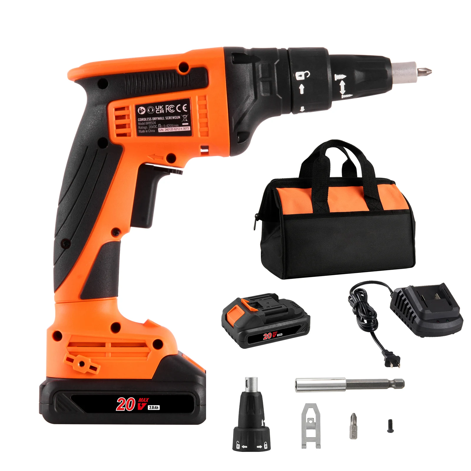 VEVOR Drywall Screw Gun 20V Max Drywall Screwgun 4200RPM Brushles Cordless Drywall Kit Reverse Adjustable Built-in LED Light