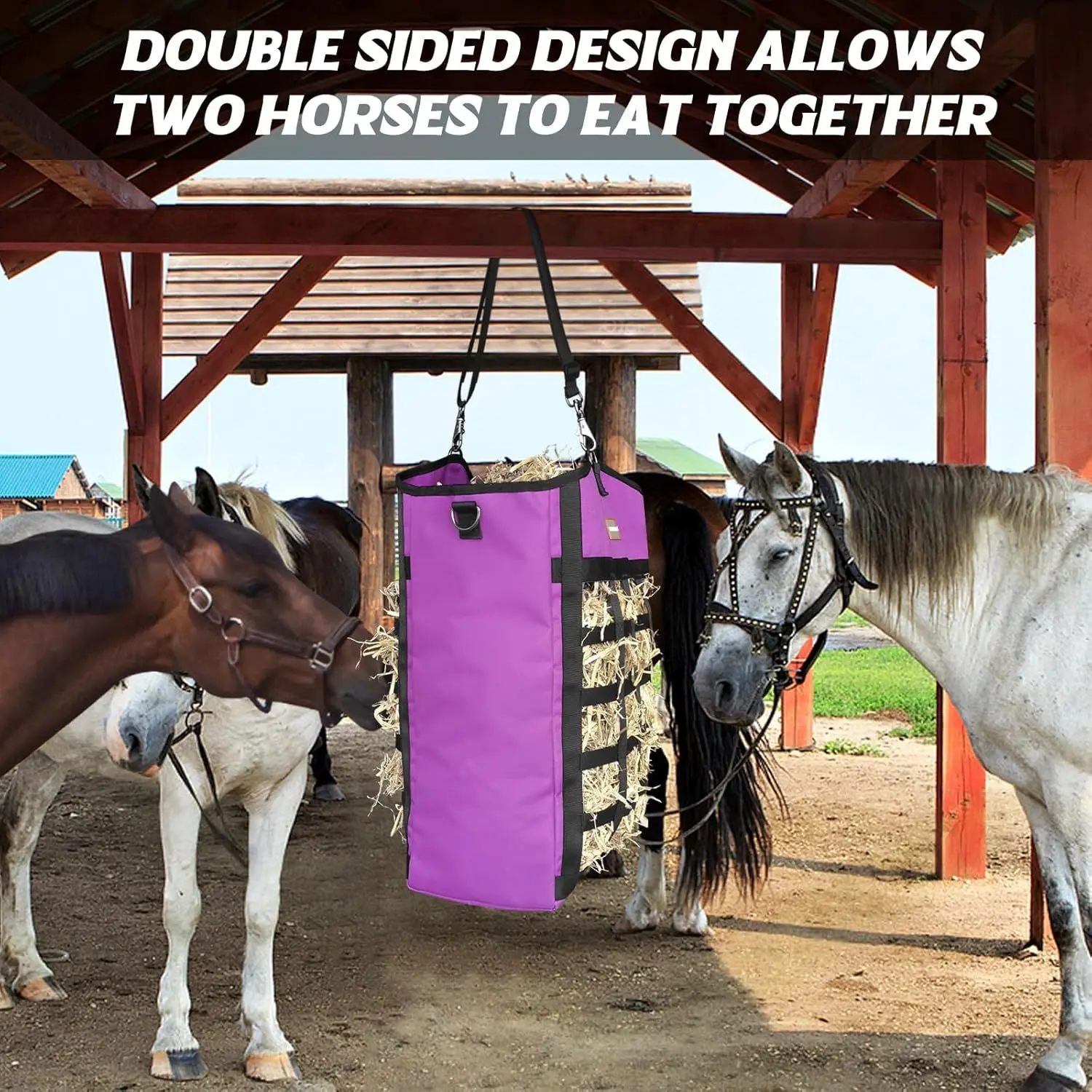 Double-Sided Slow-Feed Hay Net for Horses, Large-Capacity Hay Bag, Portable Stable Feeding Tool, Heavy-Duty Horse Care Supplies