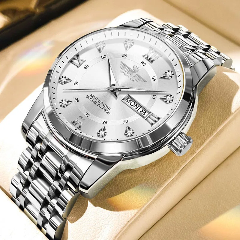 Montre-bracelet étanche de luxe pour hommes, acier inoxydable, montre à quartz, horloge masculine, date, semaine, affaires, mode, nouveau, 2024