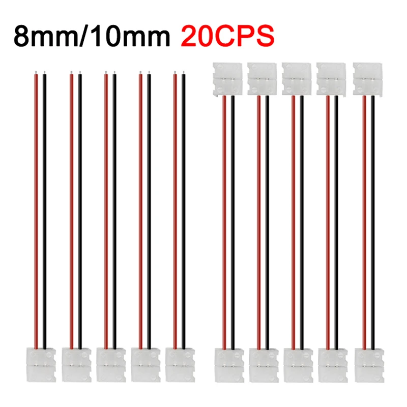 20pcs LED Tape Connector 2Pin LED Strip Accessories Connectors 8mm 10mm Suitable For 2835 3528 5050 5730 5630 SMD LED Strip