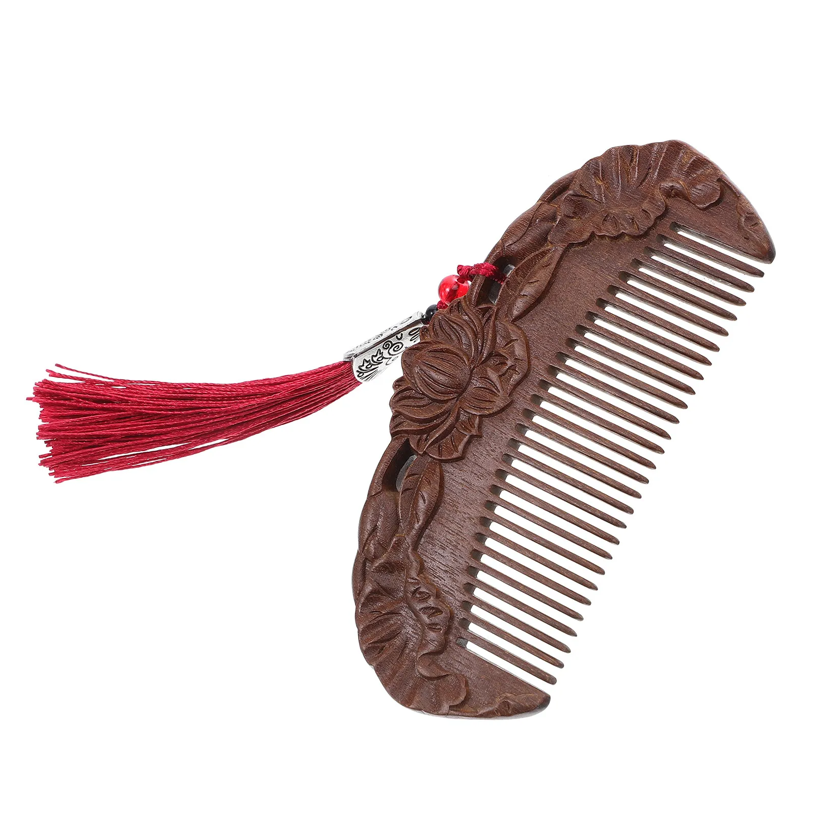 

Vintage Sandalwood Comb Natural Carved Lotus Pocket Size Portable Wide Tooth Wood Hair Comb Anti Static Handmade Travel Scalp