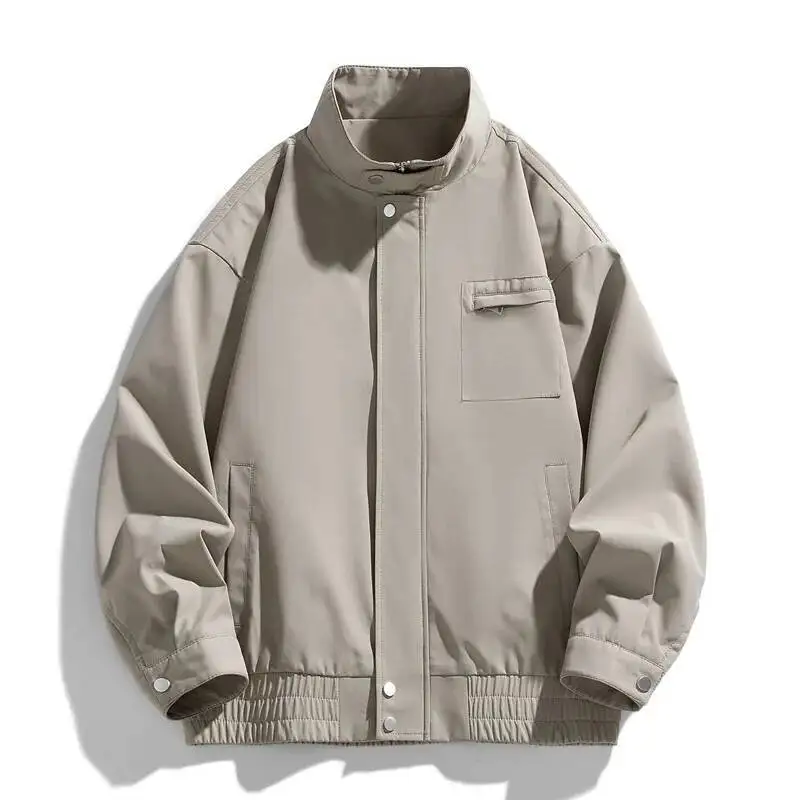 Autumn Winter Men's Stand Collar Jacket Loose Casual Solid Color Design Jacket Coat Trendy Waterproof Outerwear