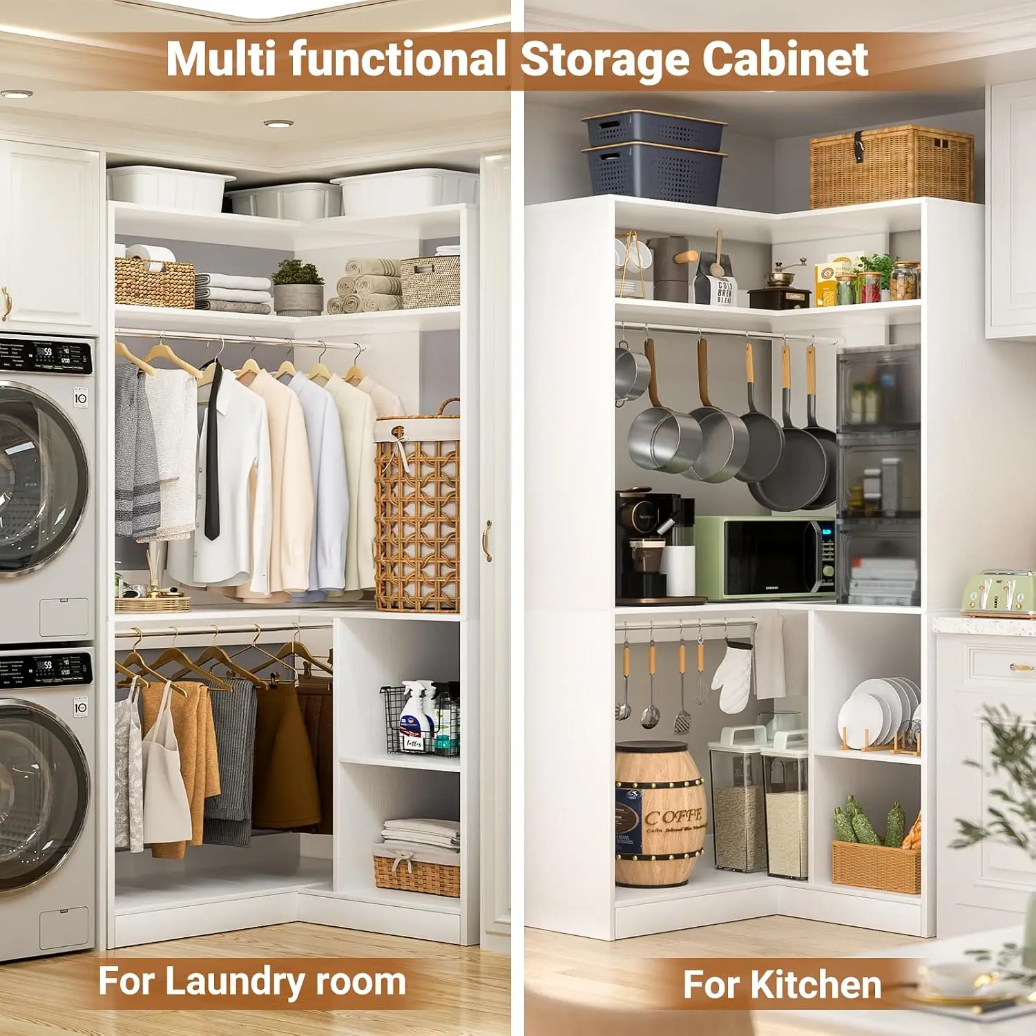 White L-Shaped Corner Closet System with Shelves for Walk-in Wardrobe, Customized