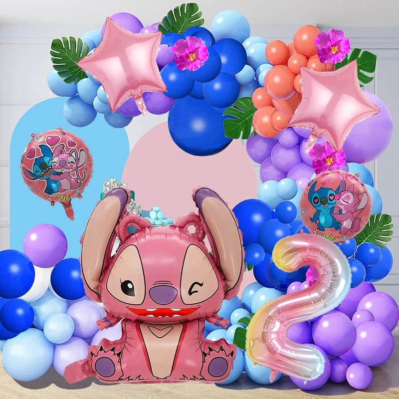 6 Pcs Pink Stitch Foil Balloons Set Digit 1-9 Years Old Balloons Cartoon Stitch Themed Baby Shower Kids Birhday Party Decoraions