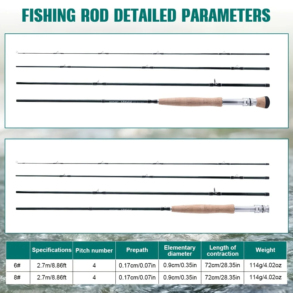 Goture Carbon Fiber Fly Rod 2.7M 6# 8# Portable Lightweight 4-Section Cork Handle Fishing Rods For Trout and Bass Fishing view 2
