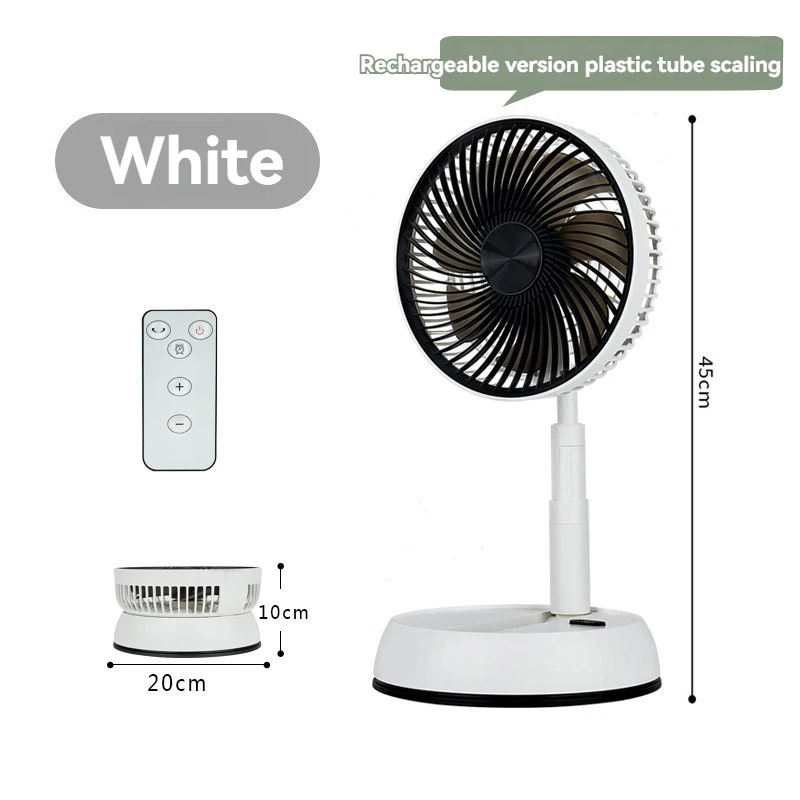 Ventilador retrátil para fácil armazenamento, cabeça de agitação ao ar livre, ventilador de controle remoto, mesa de carregamento e ventilador silencioso de dupla finalidade de chão,