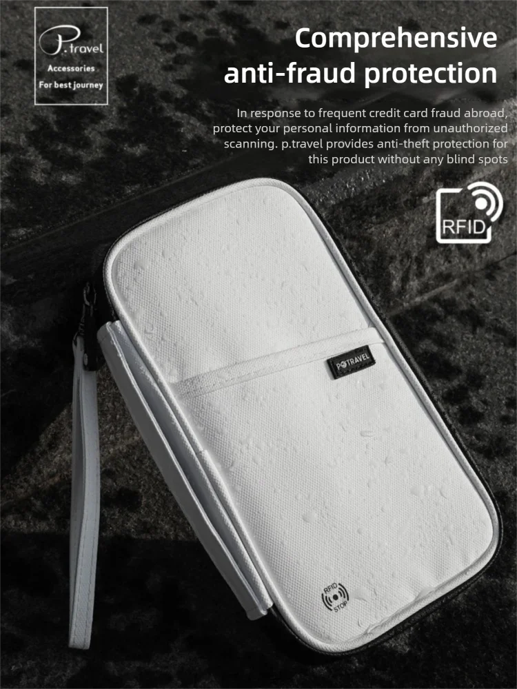 

Travel Passport Wallet RFID Blocking Waterproof Card Organizer Bag with Wrist Strap for Men Women Documents Tickets
