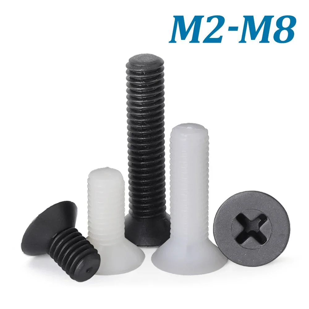 

20-50pcs M2 M2.5 M3 M4 M5 M6 M8 White / Black Nylon Countersunk Head Screws Plastic Phillips Flat Head Bolts 4-40mm