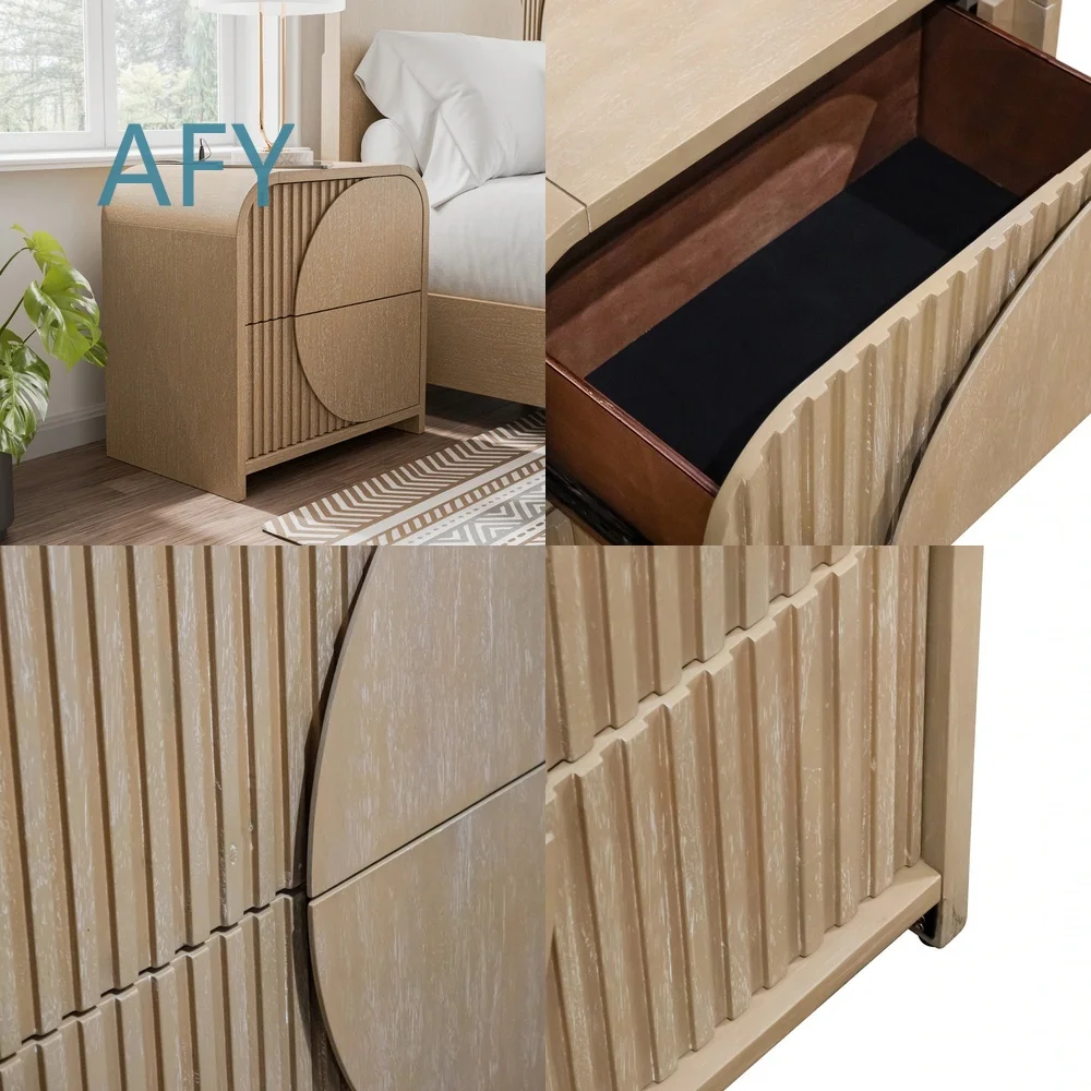 Nordic Retro Wooden Bedside Table for Pump Noodles 2 Pump Half Moon Nightstand with Wood Handle Bedroom Furniture