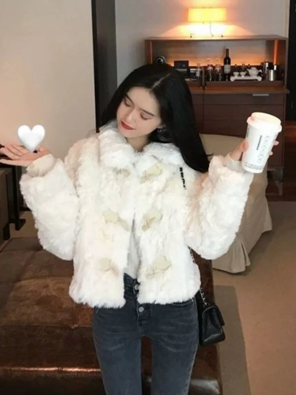 الراقية الأوروبية Sle معطف فرو الضأن المرأة زرر متكامل الأرنب الفراء Jaet فضفاضة تناسب Faionable الربيع ملابس خارجية #3