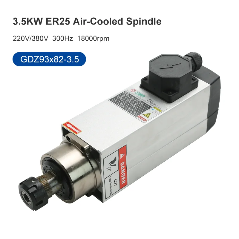

3.5KW CNC Square Air-Cooled Spindle Motor ER25 Chuck 4 Bearing 220V 380V For CNC Router Engraving And Milling Machine