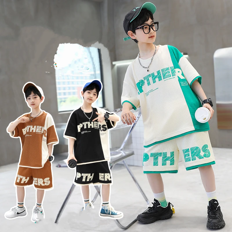 New Summer Teenagers Boys Clothing Sets Child Fashion Letter Top And Shorts 2Pcs Kids Tracksuit 5 6 7 8 9 10 11 12 13 14 Years