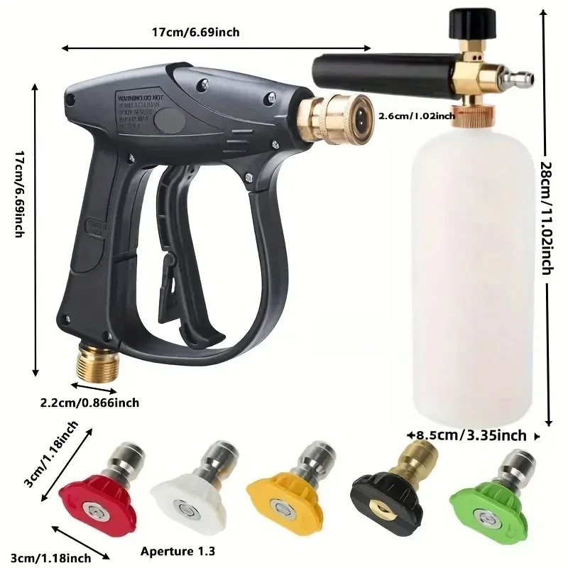 3000PSI High Pressure Cleaning Water Gun - M22-14 Hose Interface & 1/4 Inch Quick Connection for Car Patio Garden
