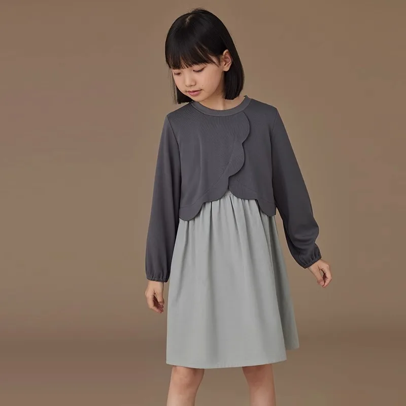 Childern Clothing Girl's Dresses and Coat Set Teenager Clothing Spring Fall Short Top&Grey Vest Dress For Girls Teen Children Dr