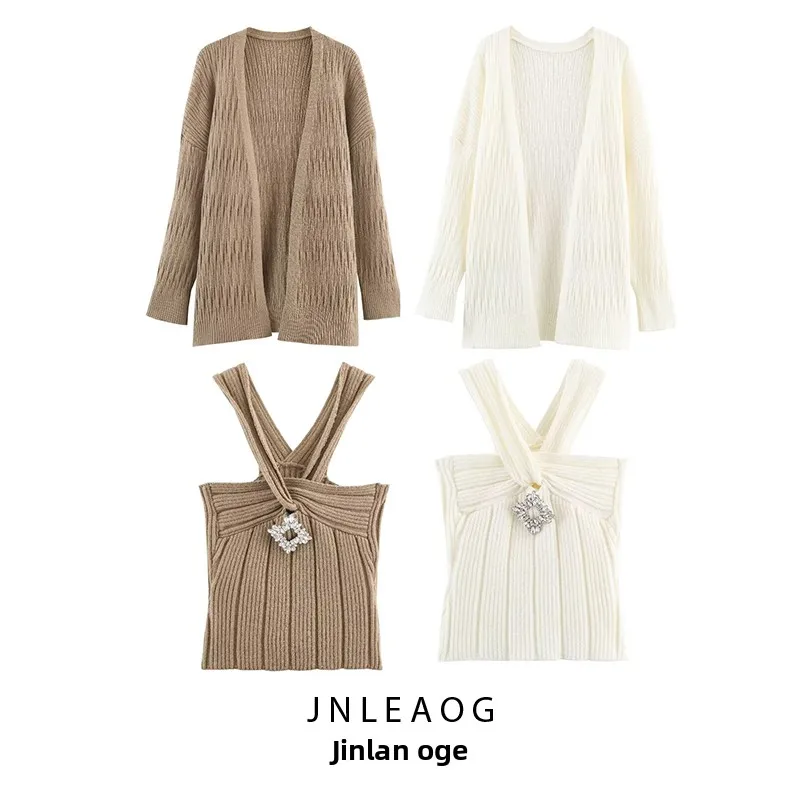 

Faionable Two-Piece Knitted Sweater Set JNLEAOG Autumn New Arrival Women's Clothing Loose Fit Long Sve Polyester Fiber