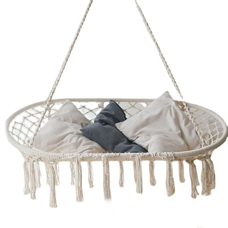 Nordic Style Portable Swing Indoor and Outdoor Camping Hanging Swing Cradle Woven Tassel Lightweight Hanging Basket Net Hammock