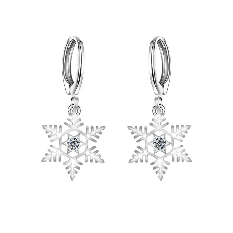 Boucles d'oreilles créoles en argent regardé 925 pour femmes, arbre de Noël, pendentif flocon de neige, cadeaux de mode, accessoires, nouveau