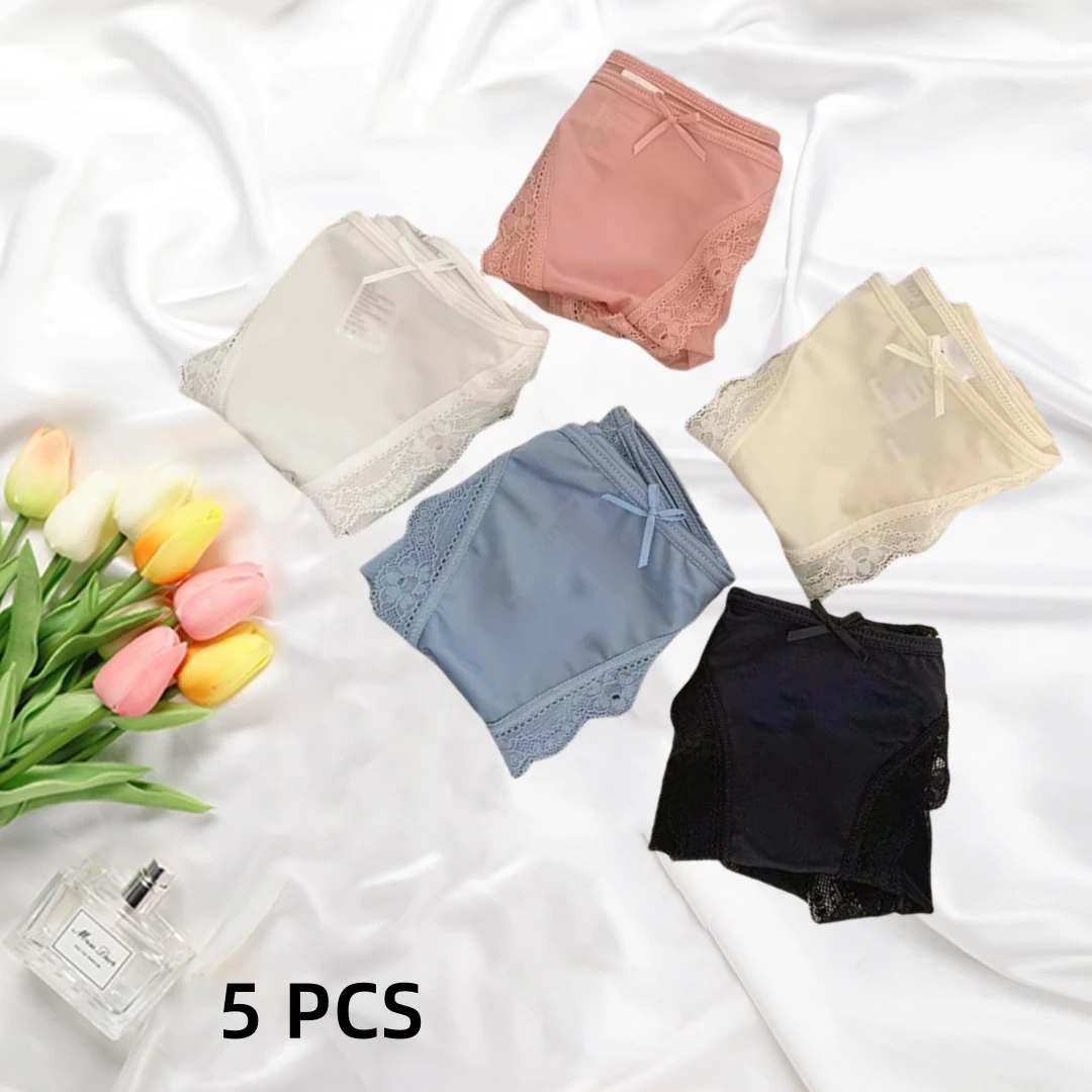 

Panties Women's Thin Band Low Waist Breathable Cotton Quick-Drying Briefs 5 PCS Panties Sweet Girl Gauze Lace