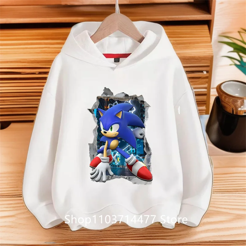 2025 Sonic the Fastest Boy - Kids Hoodie with Cartoon Print - Sporty Boys' Casual Shirt - Long Sleeve for Autumn/Winter