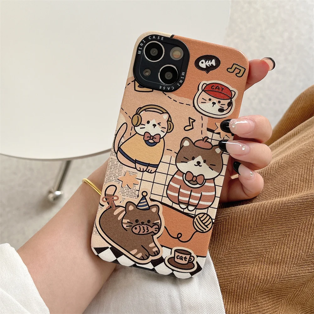 Funda de piel de oveja suave con diseño de perro y gato para iPhone 16 15 14 13 12 11 Pro Max XS X XR 14 15 Plus, funda a prueba de golpes