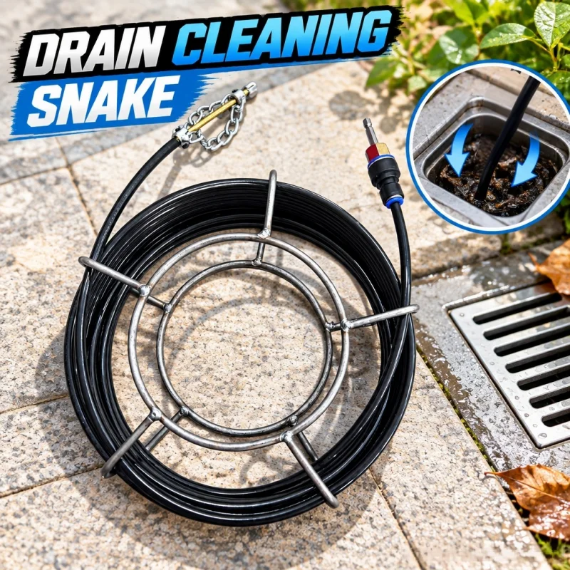 5mm Drain Cleaning Cable with Double Chain and Metal Frame - Flexible Sewer Auger Unblocker for 50-75mm Kitchen Bathroom Drains