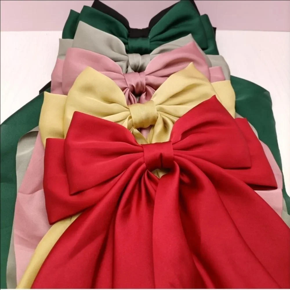 2024 Nowa elegancka kokardka wstążka spinka do włosów moda damska solidna kokardka satynowa spinka do włosów spinki do włosów dziewczyny kucyk klips akcesoria do włosów — zdjęcie 3