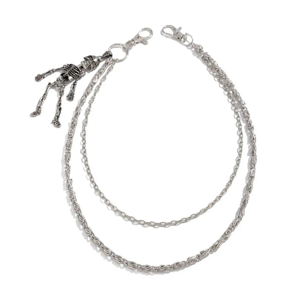 SHIXIN Goth Skull Skeleton Pendant Belt Waist Chain Men Punk Metal Pant Chains Keychain Ring Clip Halloween Jewelry Accessories