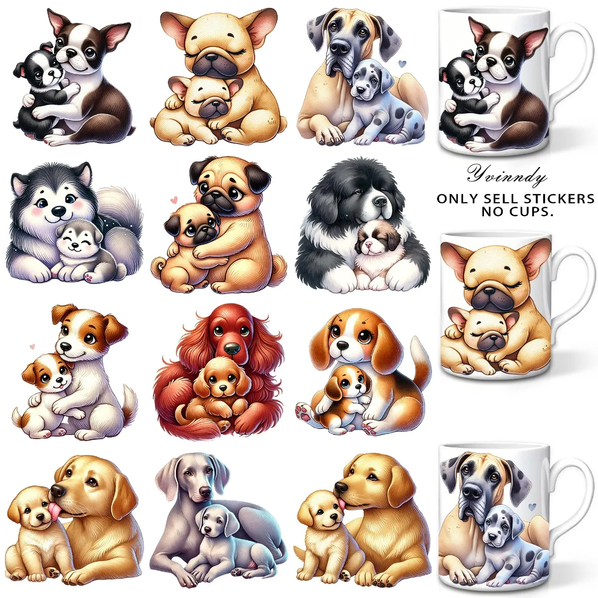 12PCS/SETMother's Day Dog UV DTF DIY Transfer Sticker For DIY Cups,Computer Scrapbook Etc Only Sticker