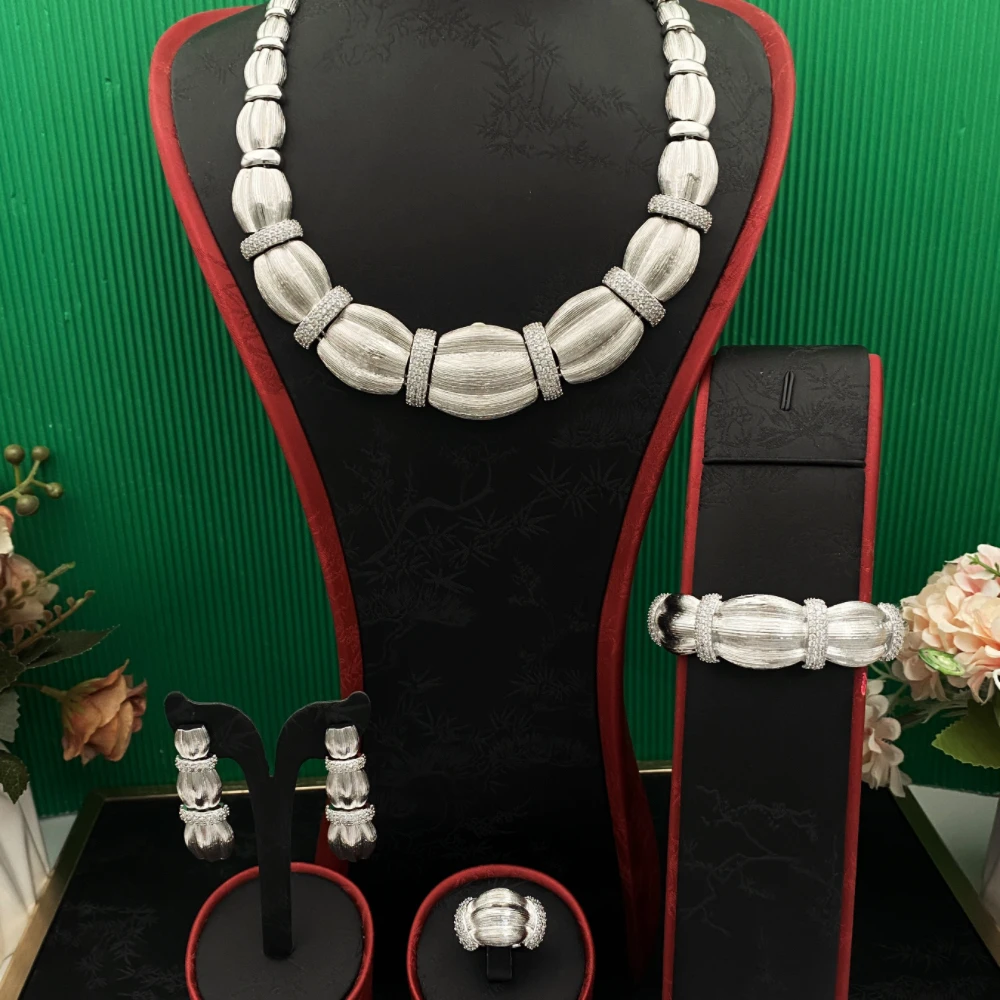 مجموعة مجوهرات عصرية للسيدات من JRH مع سوار من النحاس والزركون الاصطناعي وقلادة وأقراط وإكسسوارات أزياء كينيا للحفلات