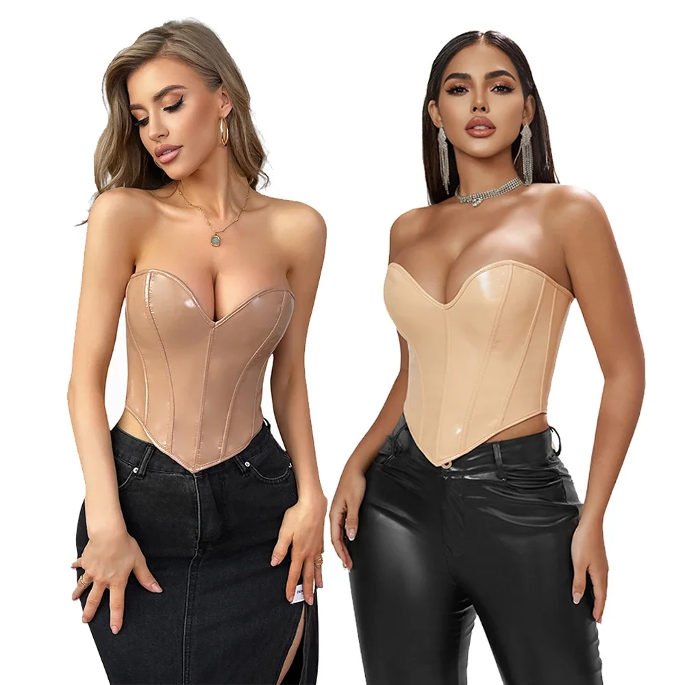 

Women Fashion Bustier Crop Top Lace Up Boned Overbust Corset Short Torso Korset