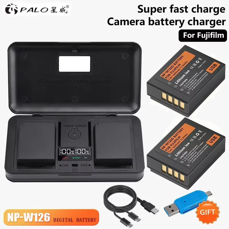 NP-W126S NP-W126 NP W126 Type C Battery With Storage Case Charger for Fujifilm Fuji X-T20 X-E2 XPro1 Pro2 X-A1 X-T1 X-T2 HS30EXR