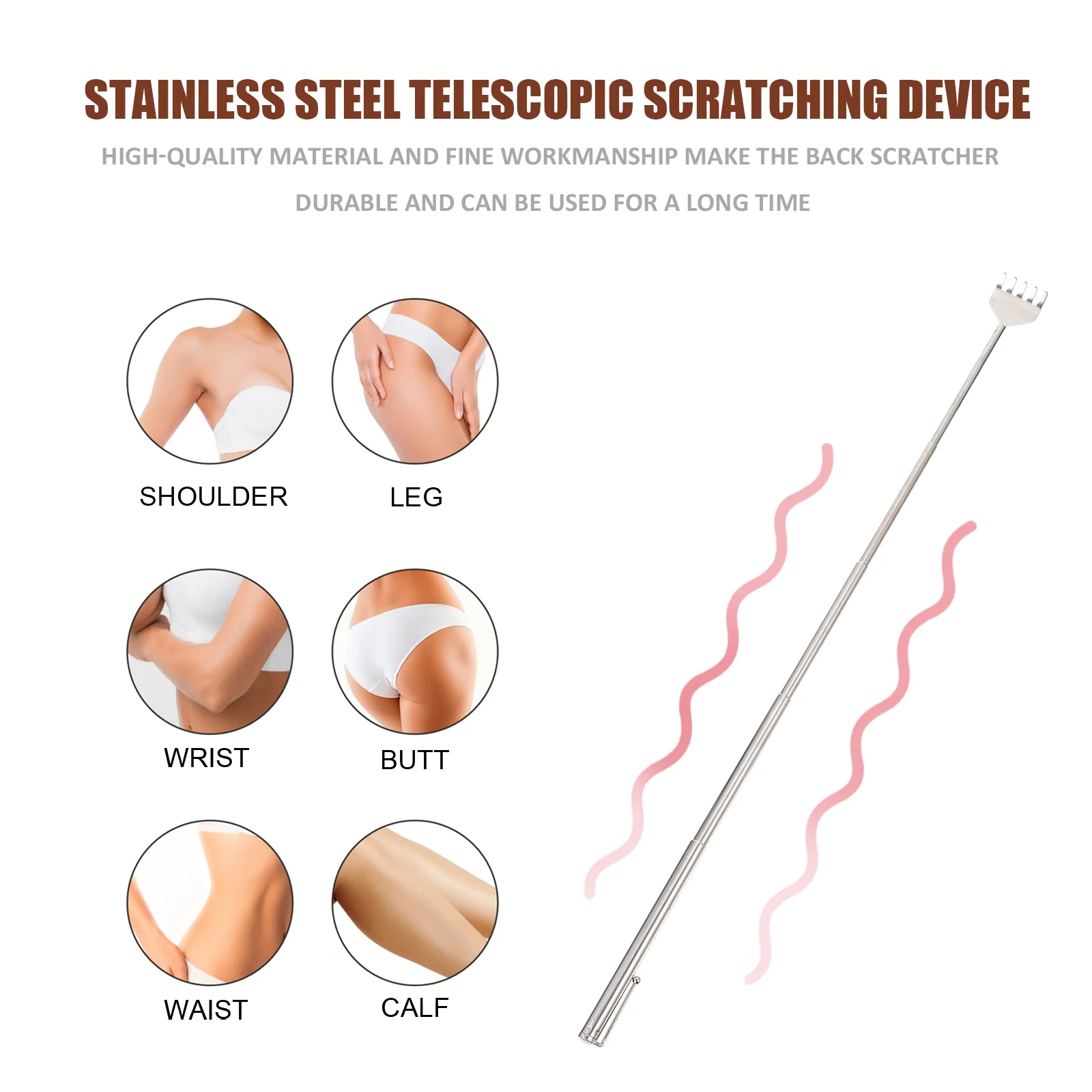 

4Pcs Retractable Back Scratchers Comfortable Grip Self Massage Tool Portable Back Scratching Device Silver Scratcher Claw