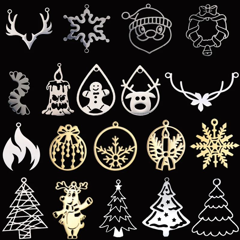 

3pcs Christmas Charms Bell/Snowflake/Deer Horn/Candle Fire DIY Craft Necklaces Kids Gifts Jewelry Making Stainless Steel Pendant