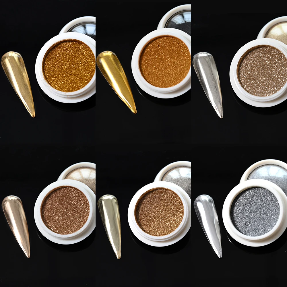 6 pçs/set Chrome Espelho Mágico Prego Pó Ouro & Prata Efeito Metálico Pigmento Esfregando Poeira Holográfica Manicure Gel Polonês Pó