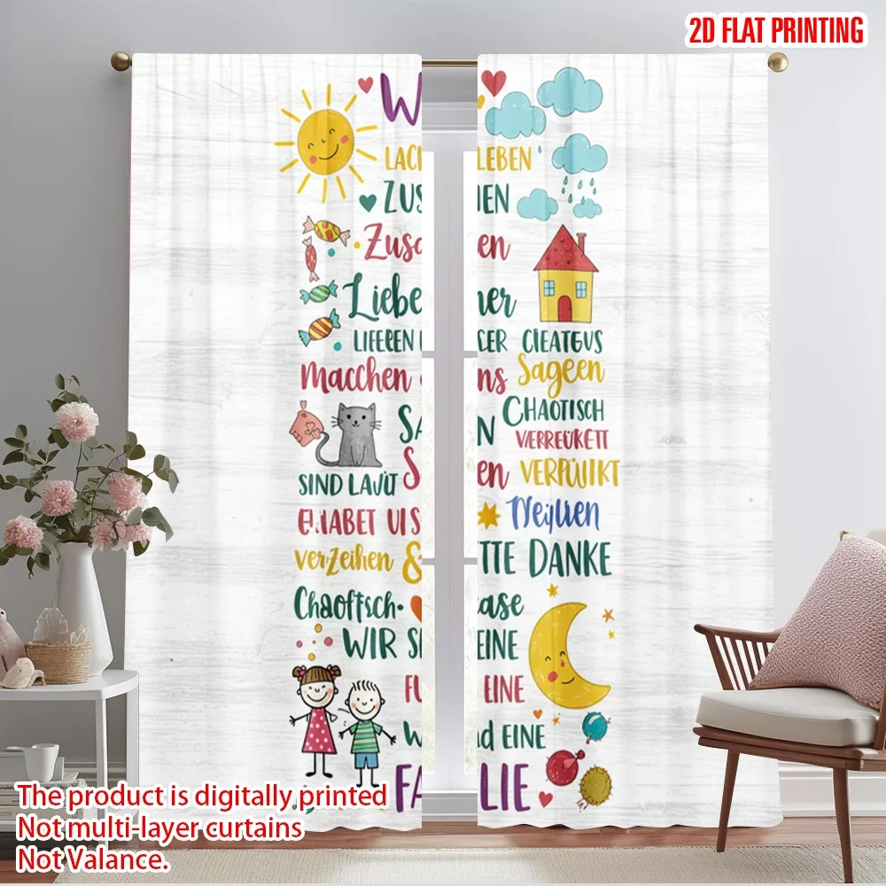 

2pcs 2D flat printing Drapes We Laugh Live Together Polyester Without Electricity Birthday Party Use for Decorations