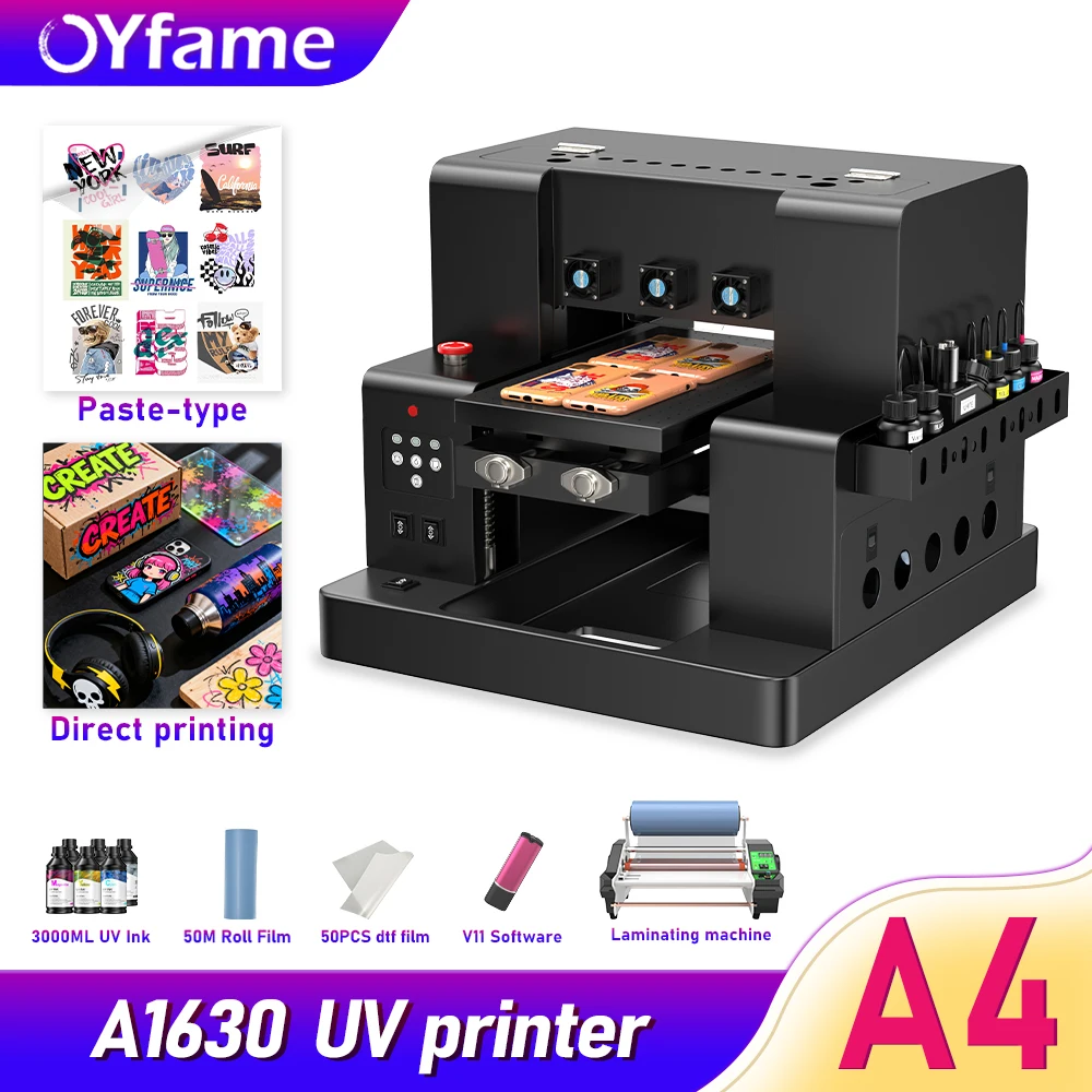 

OYfame A4 UV-LED DTF Printer with Gloss Varnish For Epson L805 Print Head for Phone Case Glass Bottle Surface Printing Machine