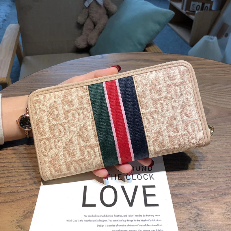 2023 Brand Design Long Women Wallets Letter Print Clutch Bag Genuine Leather Female Purse For Cell Phone Stripe Ribbon Clutches