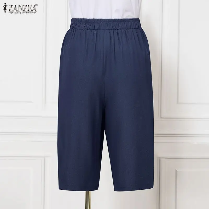 ZANZEA 女性ファッションデニムロングパンツ 2026 カジュアルルーズ弾性ウエストポケットズボン花柄プリント韓国ボトムスストリートウェア