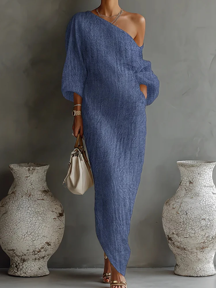 

Элегантное женское макси-платье с диагональным воротником, летнее сексуальное платье с открытыми плечами для вечеринок, однотонные женские платья 2026 года, Vestidos