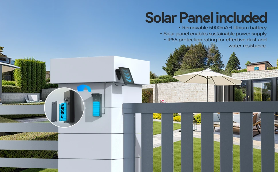 TMEZON Solarbetriebenes, kabelloses WLAN-Videotürsprechsystem für die Sicherheit zu Hause, 1080P-Intercom-System, 7-Zoll-Farb-Touchscreen-Monitor, Video-Türklingel mit Solarpanel, PIR-Bewegungserkennung, Fernentriegelung, 2,4/5G WLAN – Detail 5