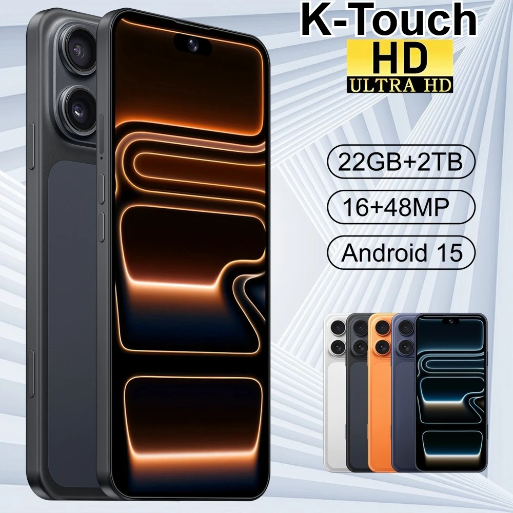 Nouveau Smartphone Android 5G K-Touch iFone 17 Pro Maxi 7.3HD 22G+2TB, Téléphone Portable Intelligent Double SIM 7800mAh Débloqué, Version Globale 16+48MP