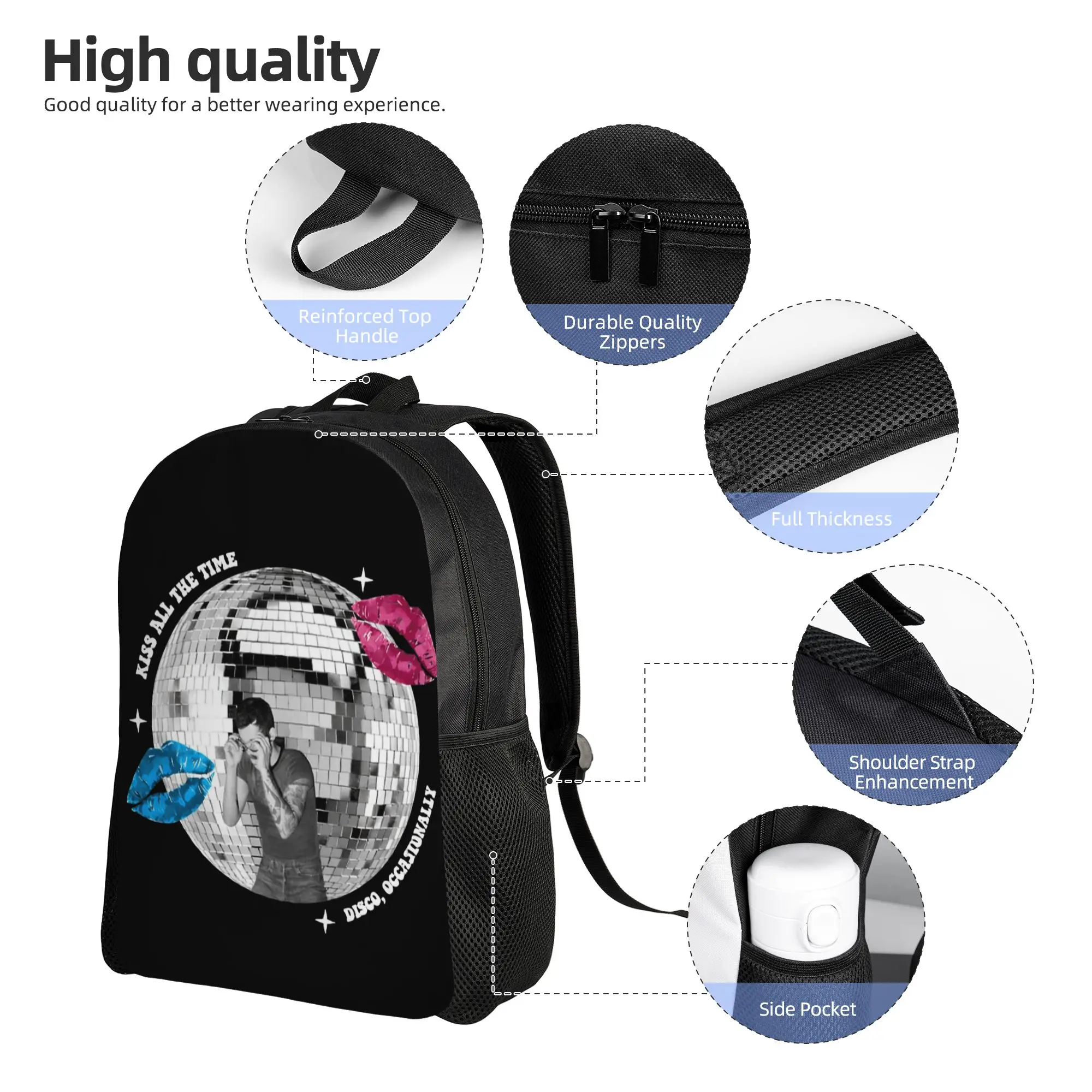 Harrys Styles Kiss All The Time Disco Occasionally Backpack for Men Women Teenage Student Work Daypack College Shoulder Bag Gift