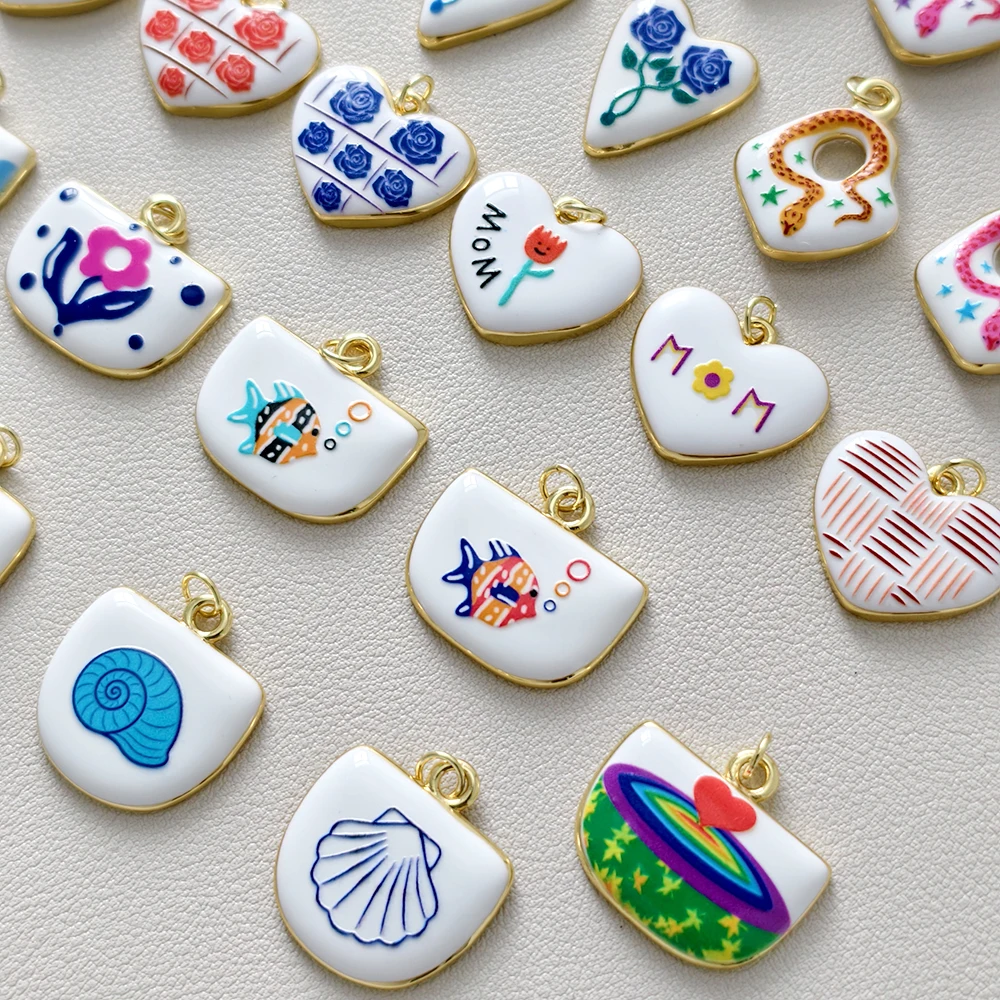 3pcs Cute Enamel Hand drawn Eyes Moon Flower Charm Pendant DIY Making Jewelry Necklace Bracelet Earring Accessories Wholesale