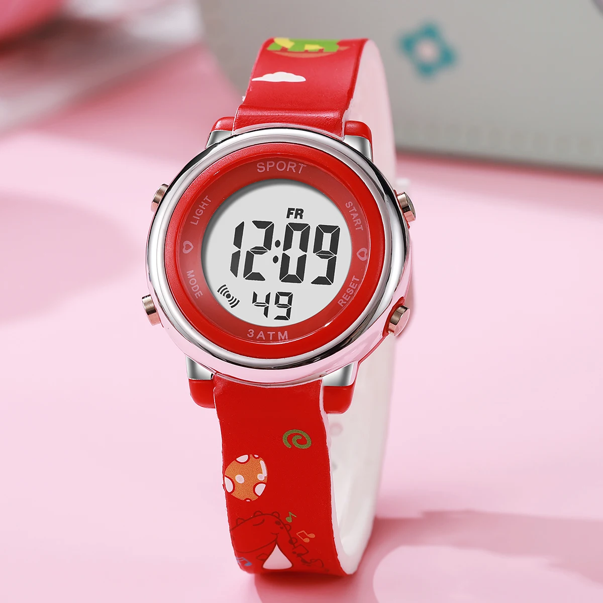 ساعة إلكترونية للأطفال بحزام سيليكون على شكل ديناصور كرتوني لطيف، مناسبة للارتداء اليومي، هدية عيد الميلاد