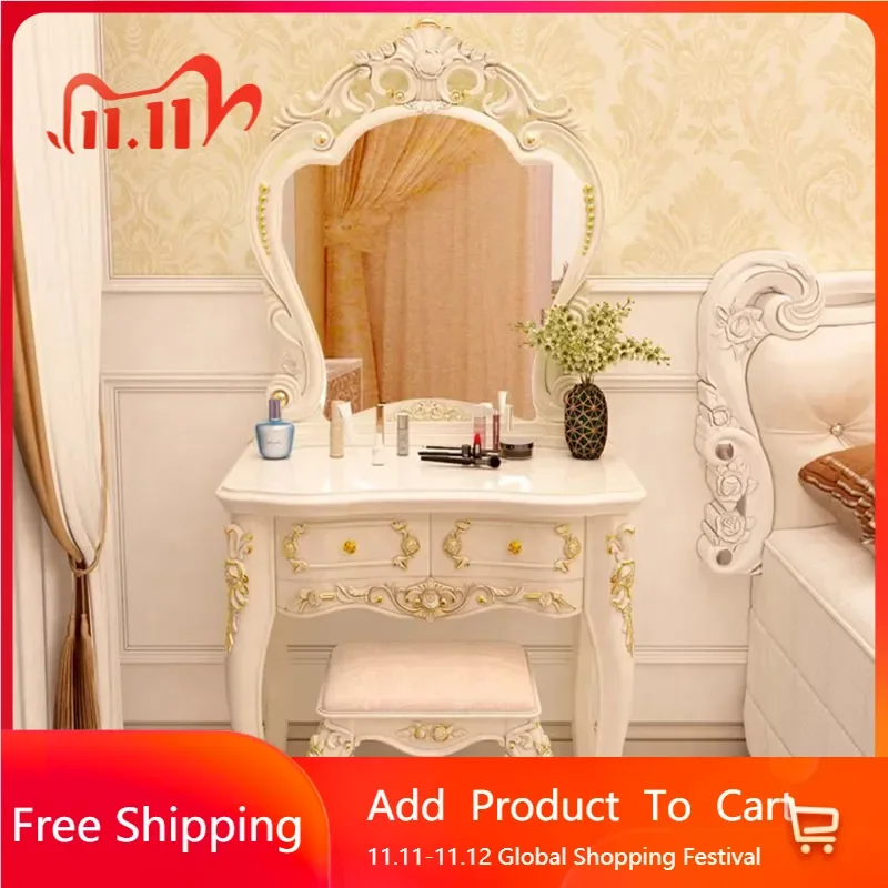 

Modern Mirror Vanity Table Drawers Luxury Side Chair Vanity Table Storage Makeup Tocador Maquillaje Furniture For Bedroom