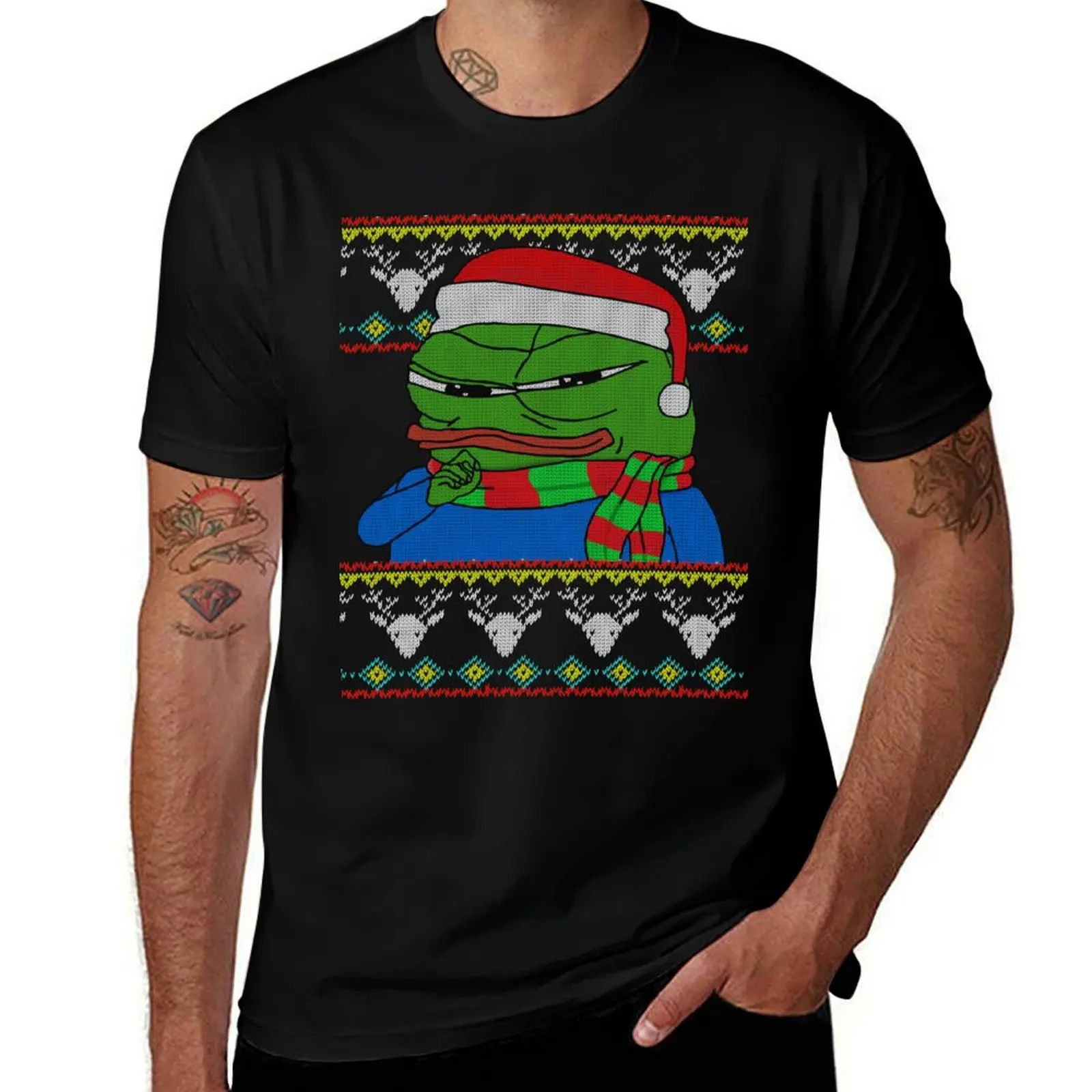 

Рождественская открытка Smug Apu Apustaja, редкая лягушка Пепе, вязаные узоры оленя PepeTheFrog, с шапкой Санта-Клауса и зимней футболкой