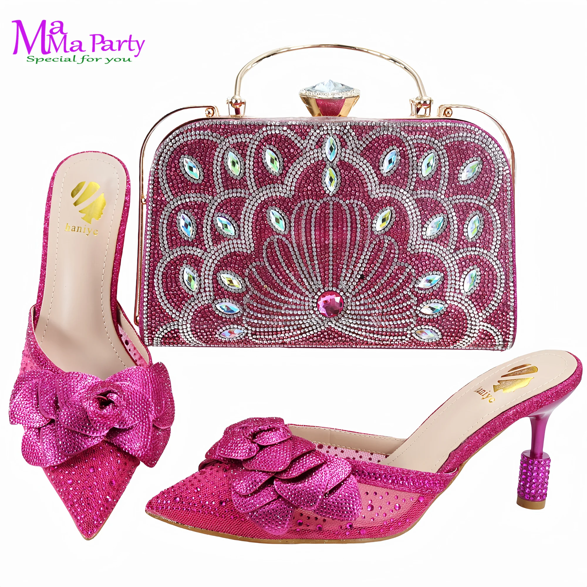 Elegant New Design 2024 Winter Design Italian Women Shoes and Bag Set in Purple Color High Quality Pointed Toe For Party