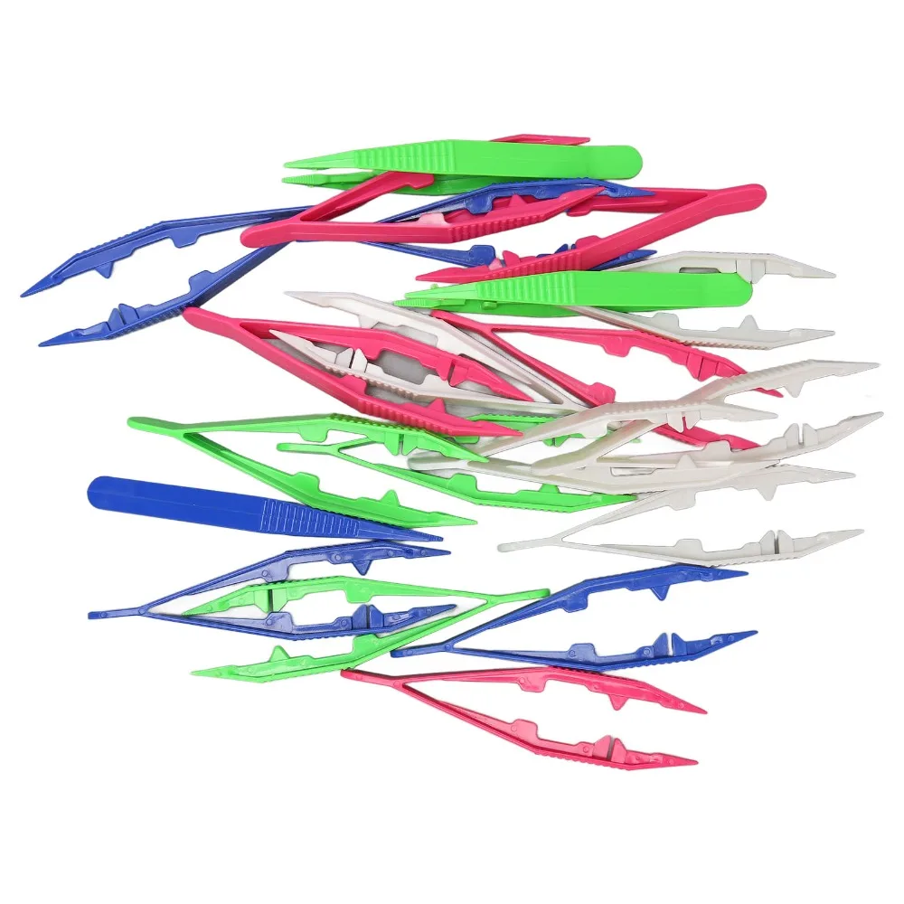 30pcs Durable Slip Resistance Bead Tweezers Plastic Multicolor Plastic Tweezers Lightweight Craft Tweezers For Beading Projects