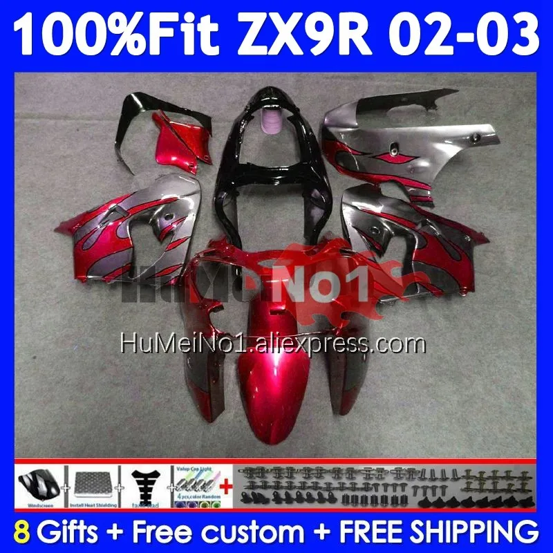 OEM Body For KAWASAKI NINJA ZX-9R ZX 9R 900 CC 9 R 215No.138 ZX900 ZX9 Metallic Red 900CC ZX9R 02 03 2002 2003 Injection Fairing