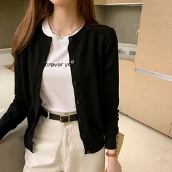 Rimocy Knitted Cardigan Jacket Women 2025 Spring Autumn Round Neck Casual Cardigans Woman Solid Color Slim Korean Jumpers Female